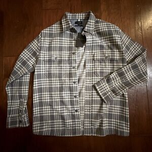 Ted Baker London Long Sleeve Textured Check Over Shirt Lt Grey